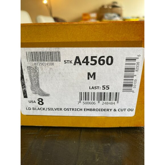 NEW Corral Black Genuine Ostrich Leather Cowboy Boots Embroidered Size 8 Womens - Picture 12 of 12